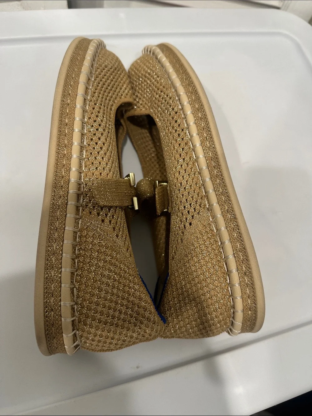 Rothy's The Espadrille Mary Jane wren beige gold Women 9.5 comfort